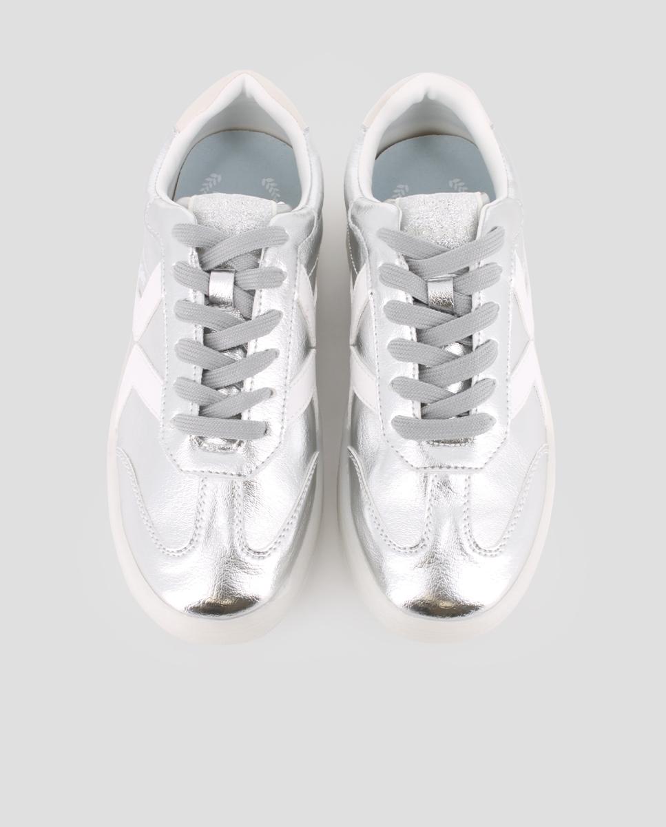 Zapatillas básicas de mujer de piel con cordones - Blogger - Plata Plata-5