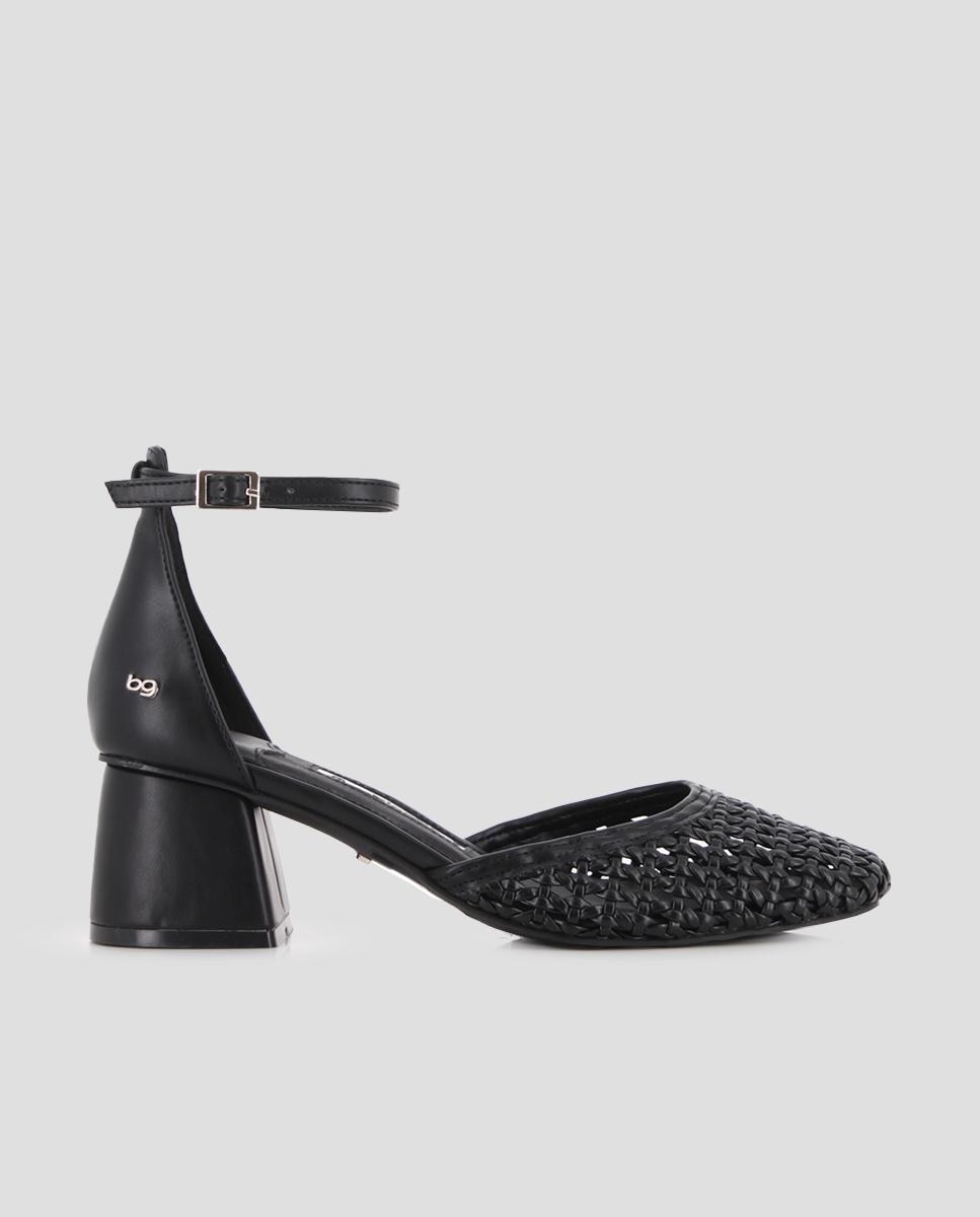 Blogger - Mules de tacón de mujer trenzado con hebilla en tobillo.