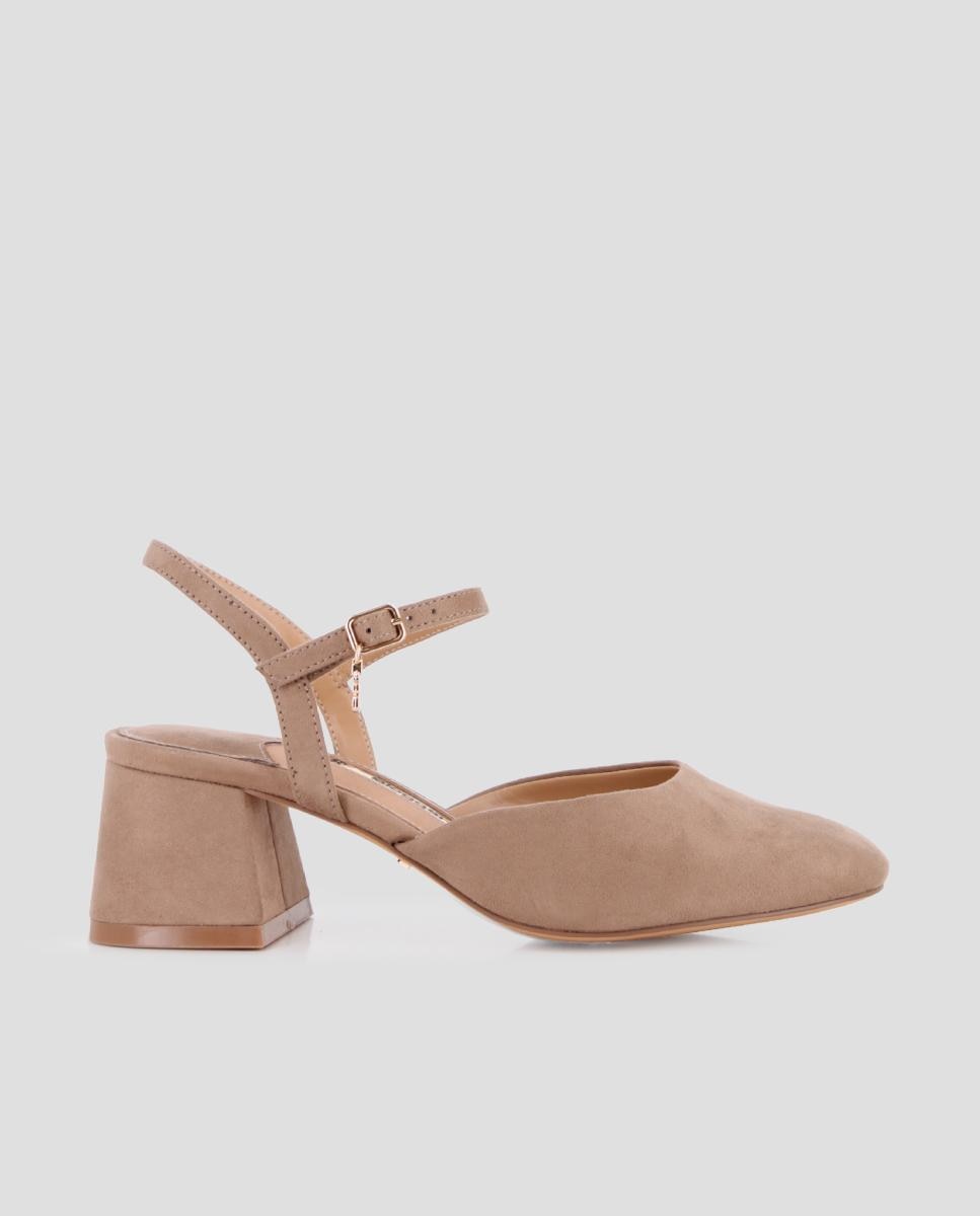 Imagen 0 de Mules de tacón de mujer liso con hebilla en tobillo Beige