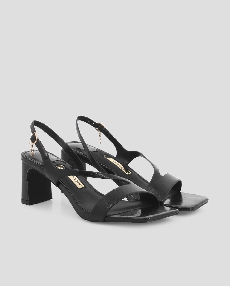 Sandalias de tacón de mujer de tiras con hebilla - Blogger - Negro Negro-3
