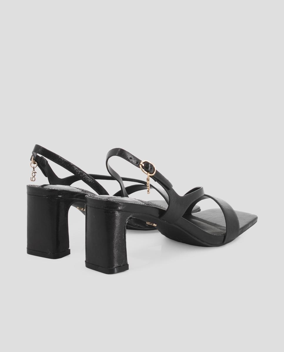Sandalias de tacón de mujer de tiras con hebilla - Blogger - Negro Negro-2