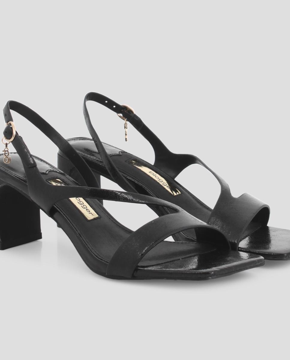 Sandalias de tacón de mujer de tiras con hebilla - Blogger - Negro Negro-4