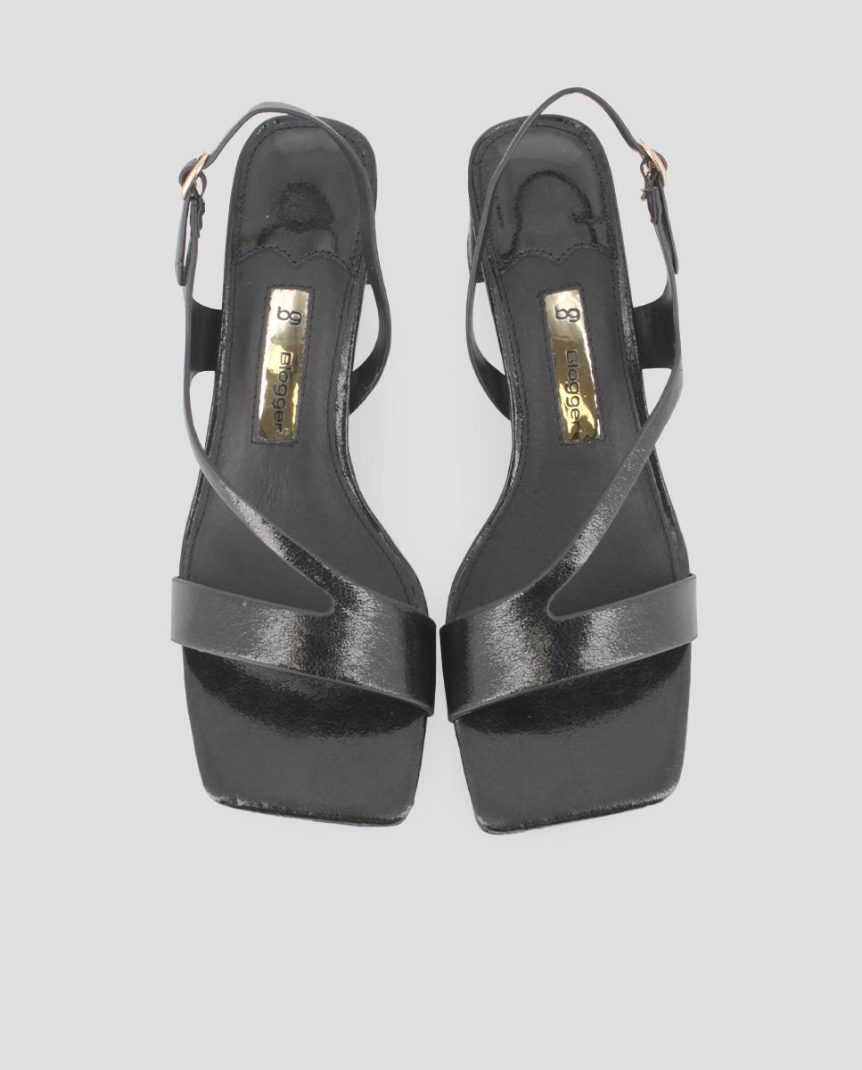 Sandalias de tacón de mujer de tiras con hebilla - Blogger - Negro Negro-5