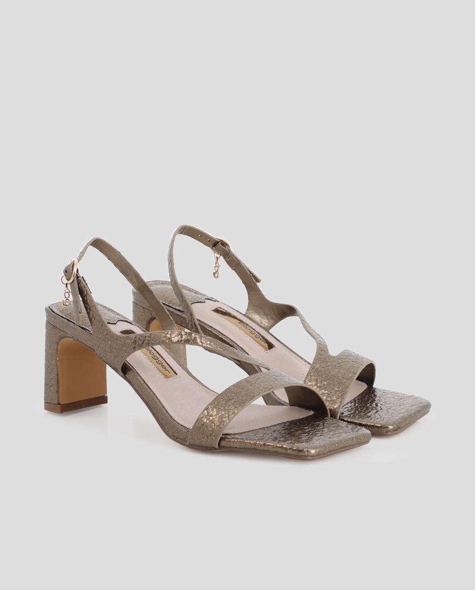 Sandalias de tacón de mujer de tiras con hebilla - Blogger - Oro Oro-3