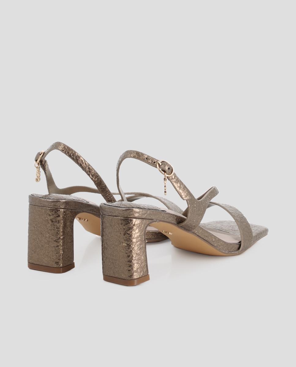 Sandalias de tacón de mujer de tiras con hebilla - Blogger - Oro Oro-2