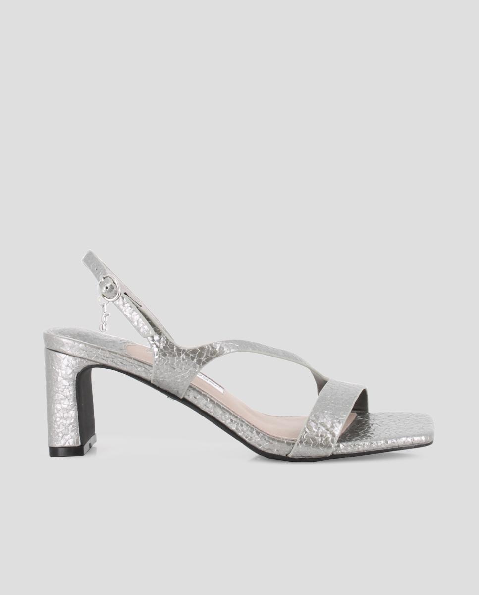 Imagen 0 de Sandalias de tacón de mujer de tiras con hebilla Plata