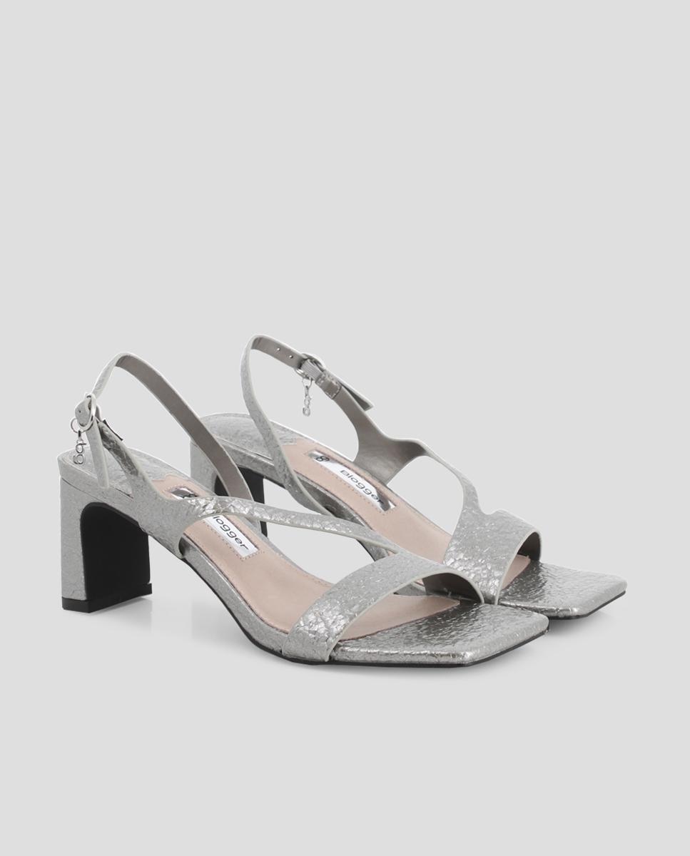Sandalias de tacón de mujer de tiras con hebilla - Blogger - Plata Plata-3