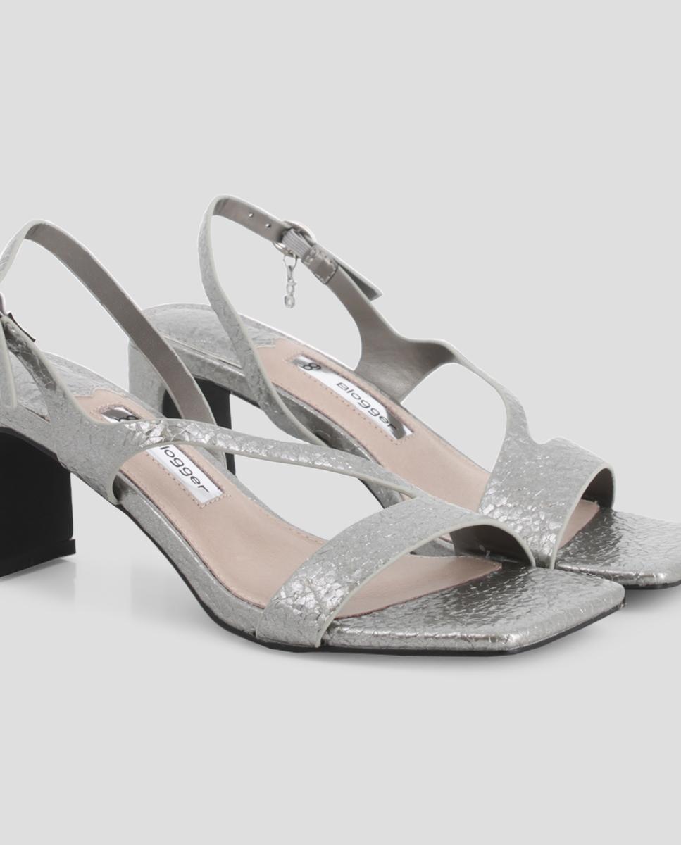 Sandalias de tacón de mujer de tiras con hebilla - Blogger - Plata Plata-4
