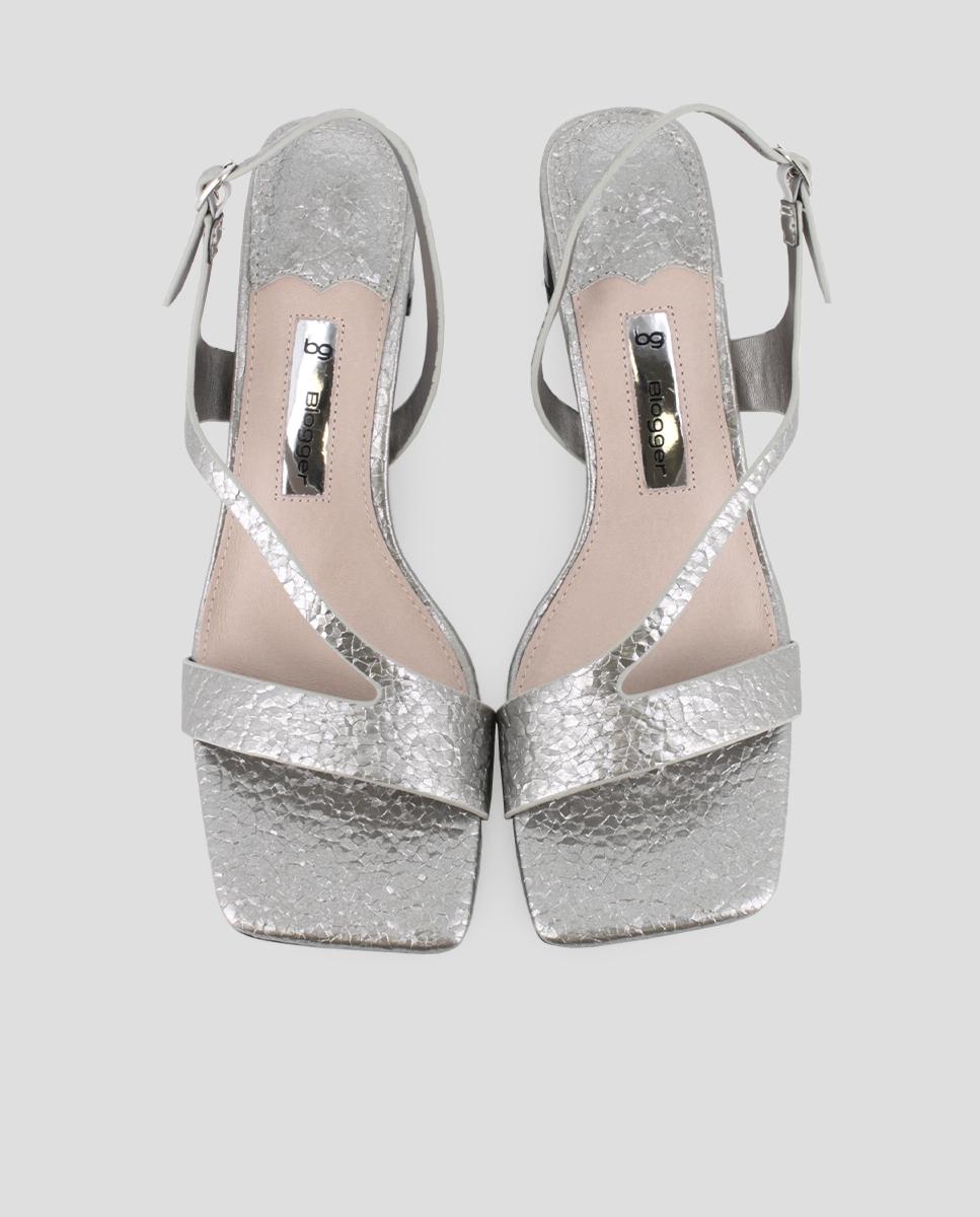 Sandalias de tacón de mujer de tiras con hebilla - Blogger - Plata Plata-5