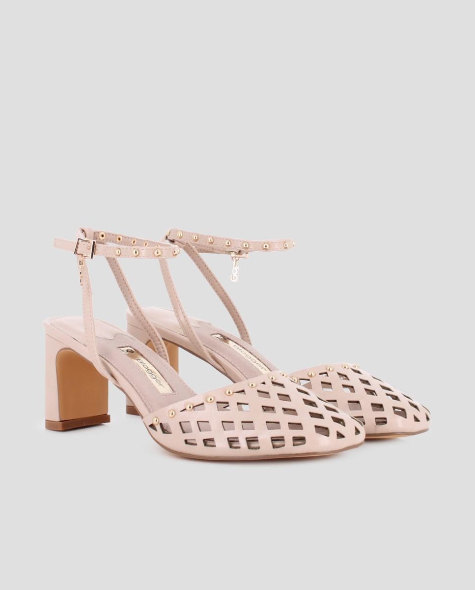 Imagen 3 de Mules de tacón de mujer de red con hebilla en tobillo - Blogger - Beige Beige
