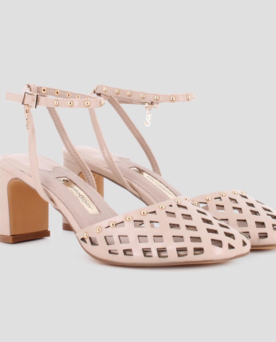 Imagen 4 de Mules de tacón de mujer de red con hebilla en tobillo - Blogger - Beige Beige