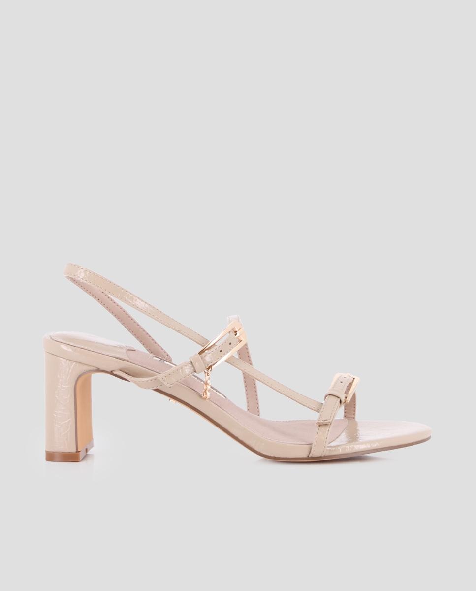 Sandalias de tacón de mujer de tiras con hebillas - Blogger - Beige Beige-1