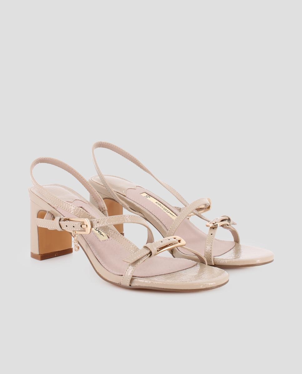 Sandalias de tacón de mujer de tiras con hebillas - Blogger - Beige Beige-3