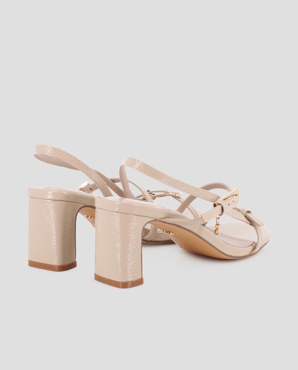 Sandalias de tacón de mujer de tiras con hebillas - Blogger - Beige Beige-2