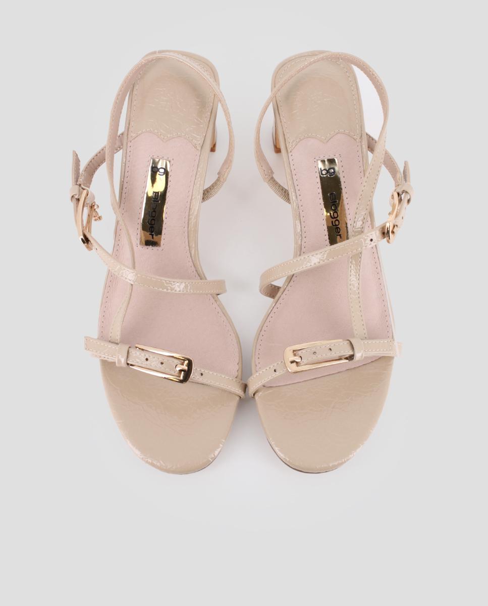 Sandalias de tacón de mujer de tiras con hebillas - Blogger - Beige Beige-5