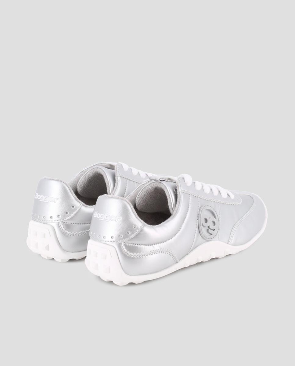 Zapatillas básicas de mujer con cordones y logo lateral - Blogger - Plata Plata-2