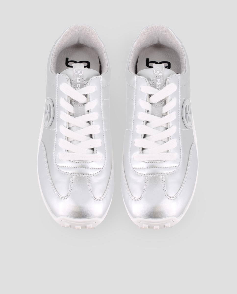 Zapatillas básicas de mujer con cordones y logo lateral - Blogger - Plata Plata-5