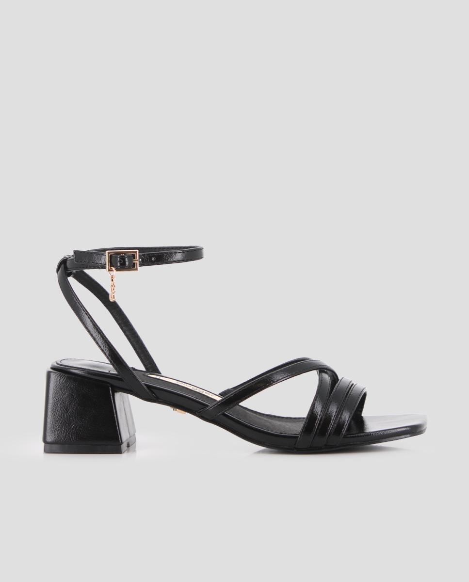 Sandalias de tiras de mujer de tacón con cierre de hebilla - Blogger - Negro Negro-1