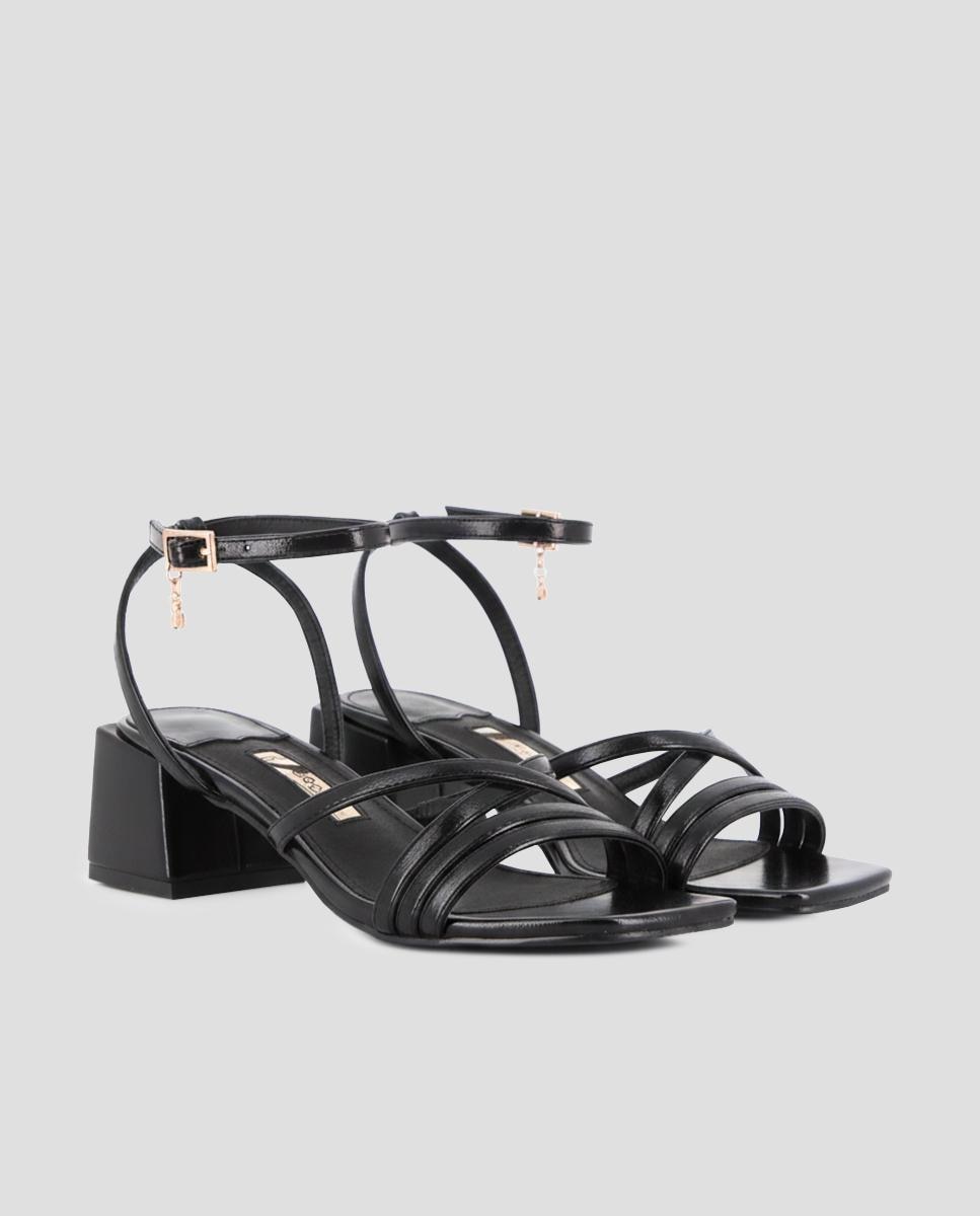Sandalias de tiras de mujer de tacón con cierre de hebilla - Blogger - Negro Negro-3