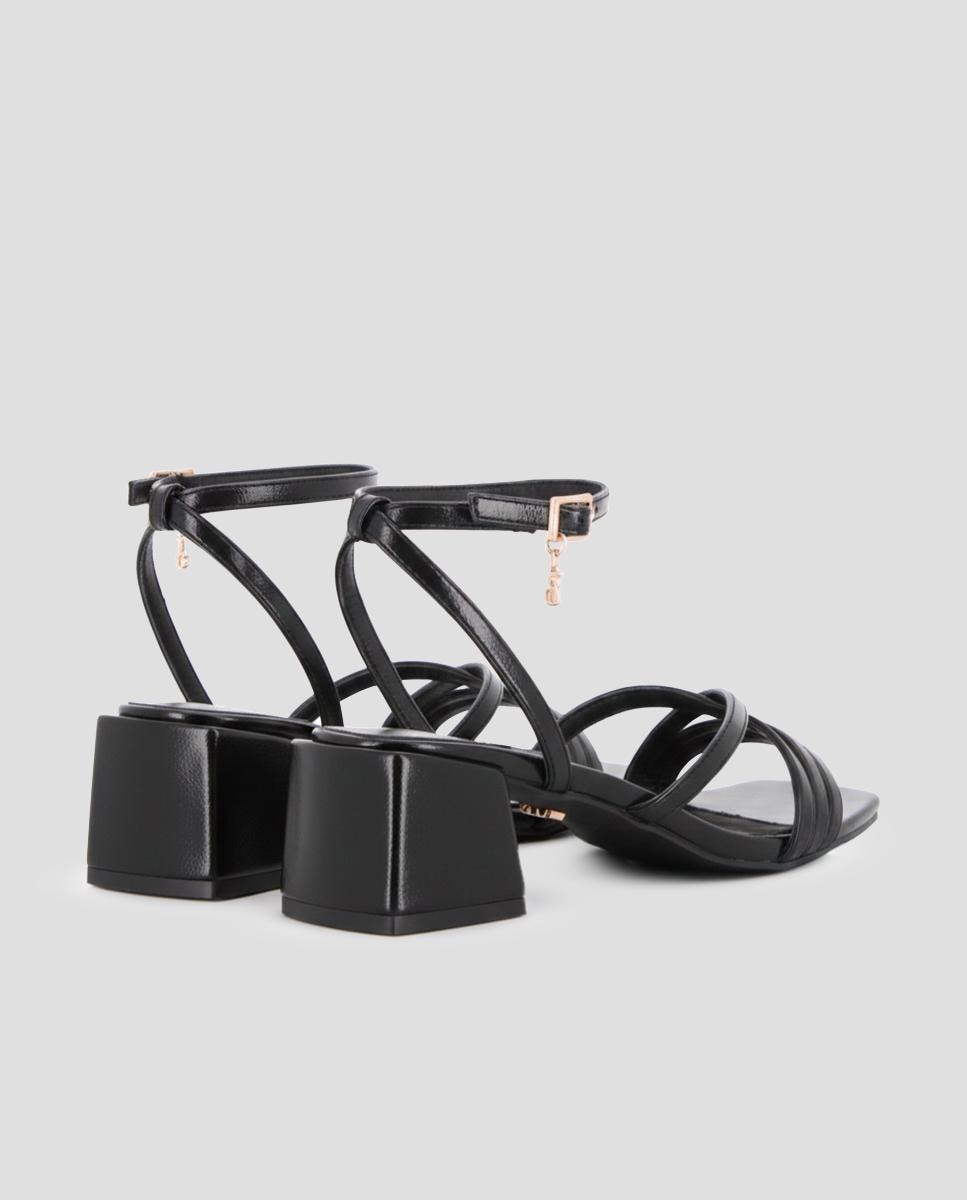 Sandalias de tiras de mujer de tacón con cierre de hebilla - Blogger - Negro Negro-2