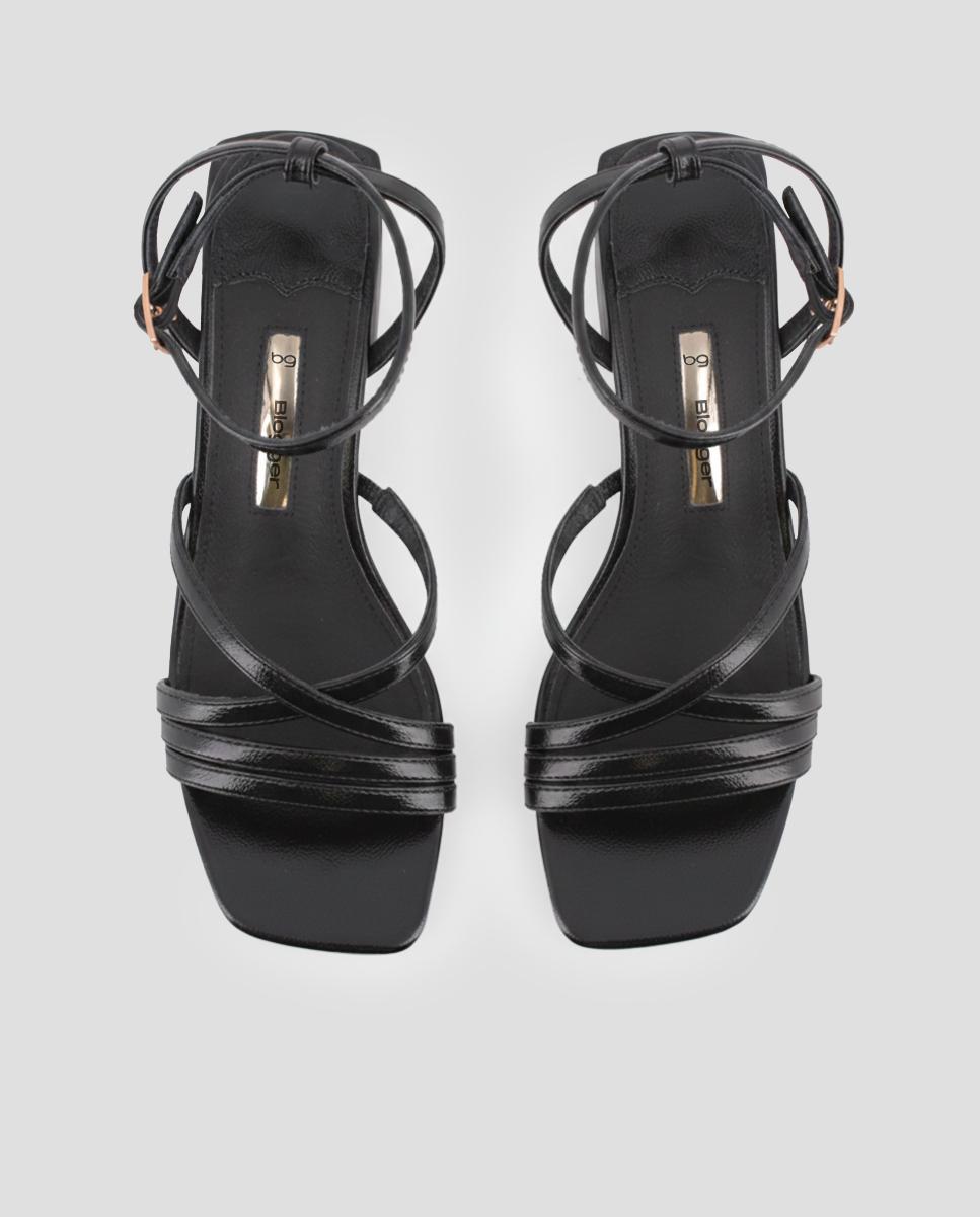 Sandalias de tiras de mujer de tacón con cierre de hebilla - Blogger - Negro Negro-5