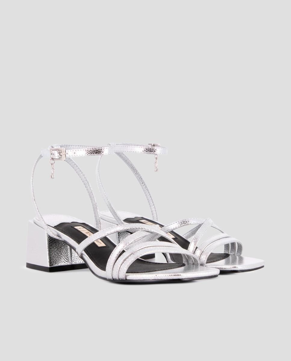 Sandalias de tiras de mujer de tacón con cierre de hebilla - Blogger - Plata Plata-3