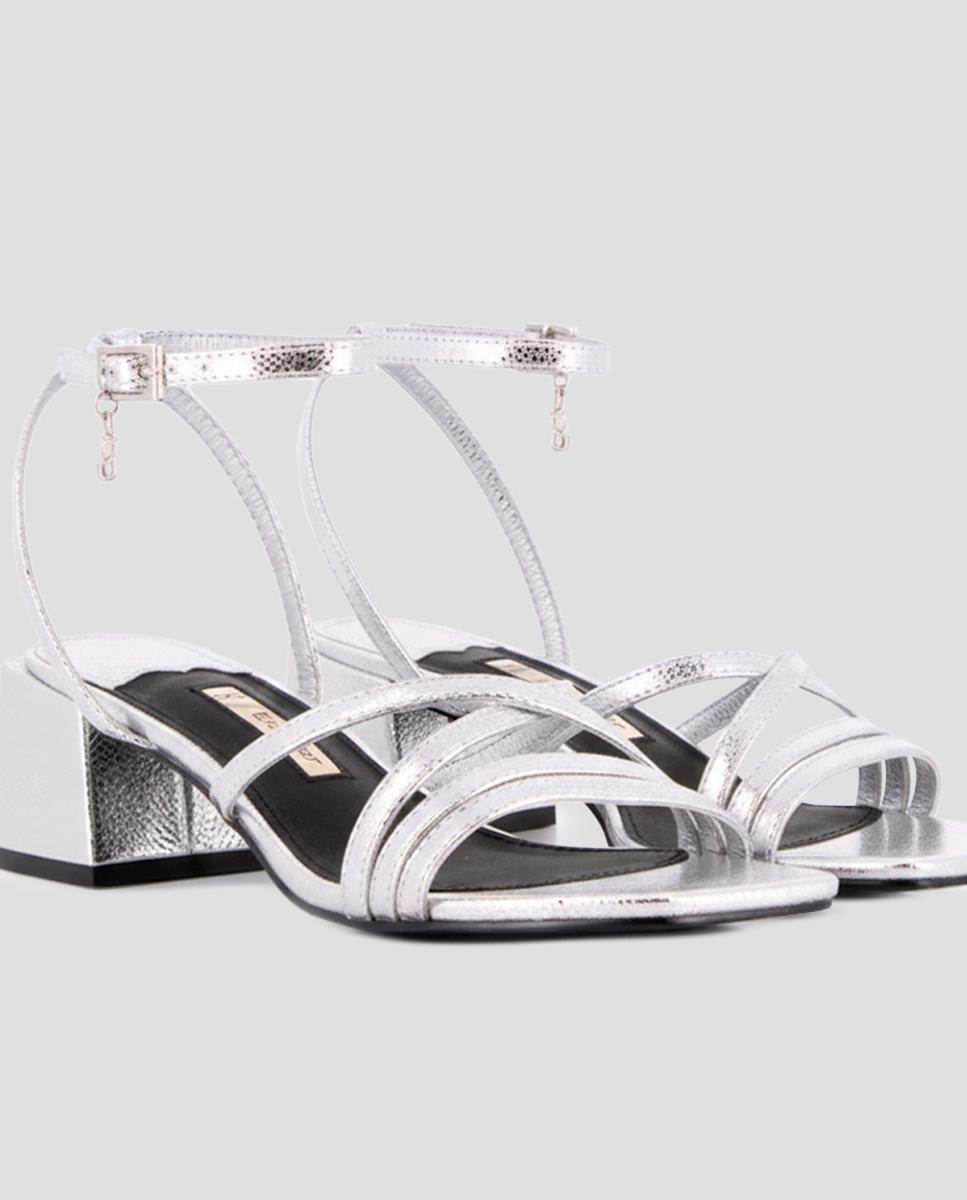 Sandalias de tiras de mujer de tacón con cierre de hebilla - Blogger - Plata Plata-4