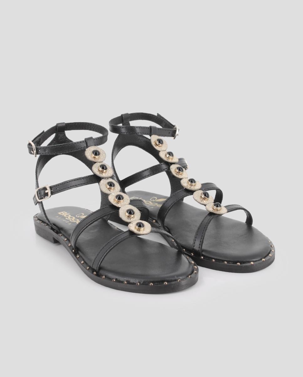 Sandalias romanas de mujer de piel con herrajes - Blogger - Negro Negro-3