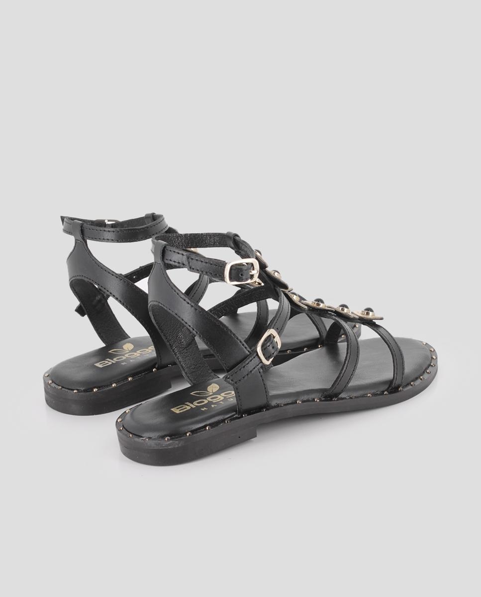 Sandalias romanas de mujer de piel con herrajes - Blogger - Negro Negro-2