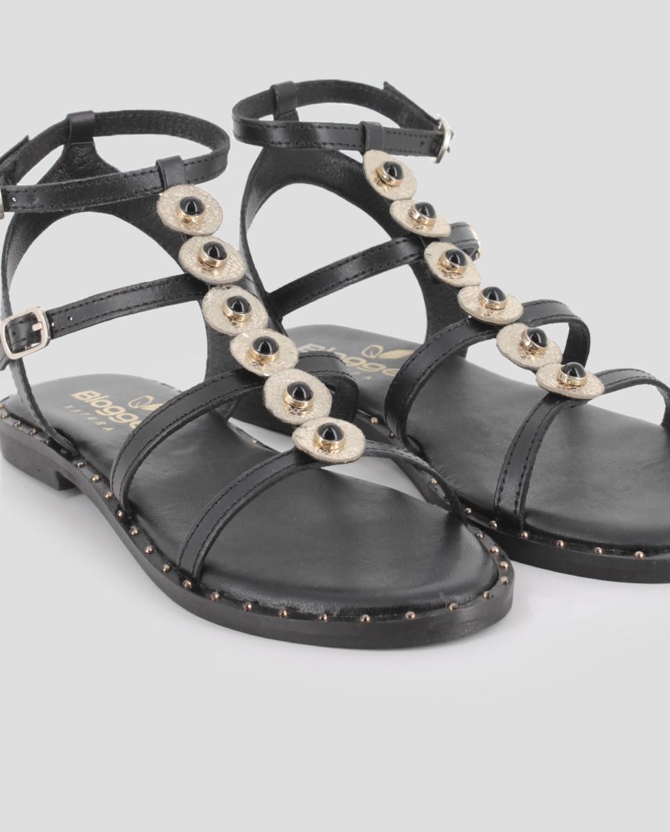 Sandalias romanas de mujer de piel con herrajes - Blogger - Negro Negro-4
