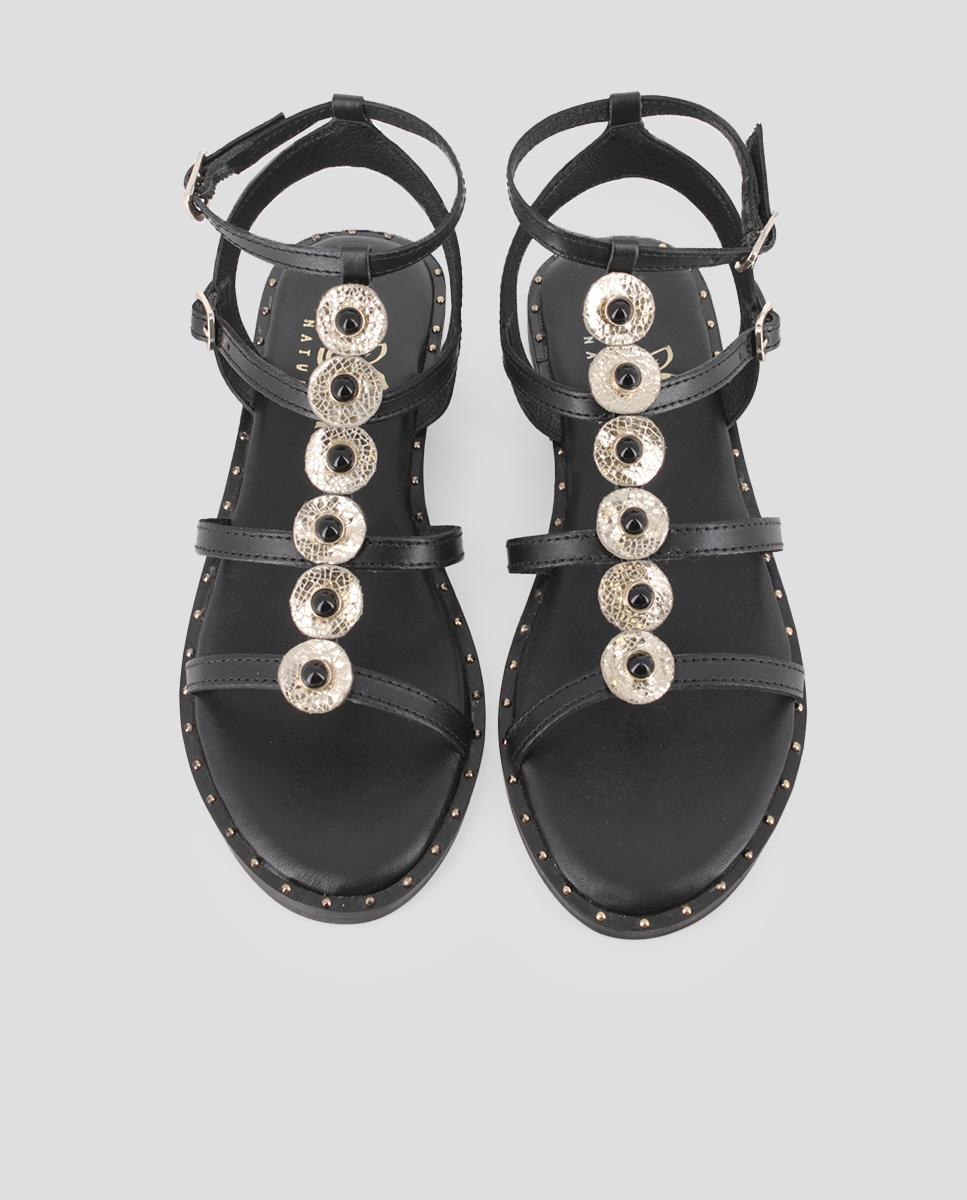 Sandalias romanas de mujer de piel con herrajes - Blogger - Negro Negro-5