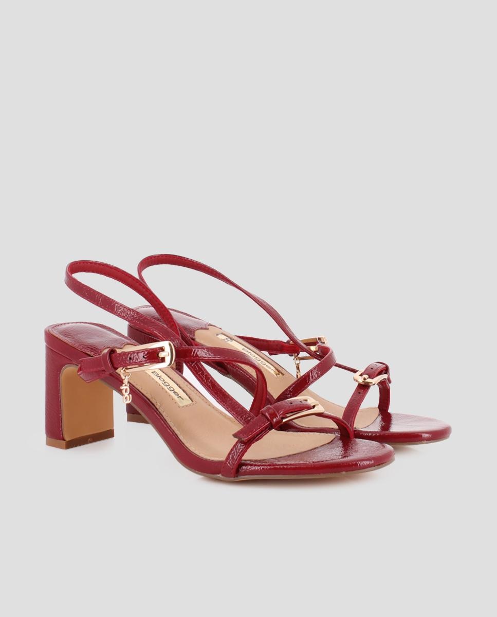 Sandalias de tacón de mujer de tiras con hebillas - Blogger - Rojo Rojo-3