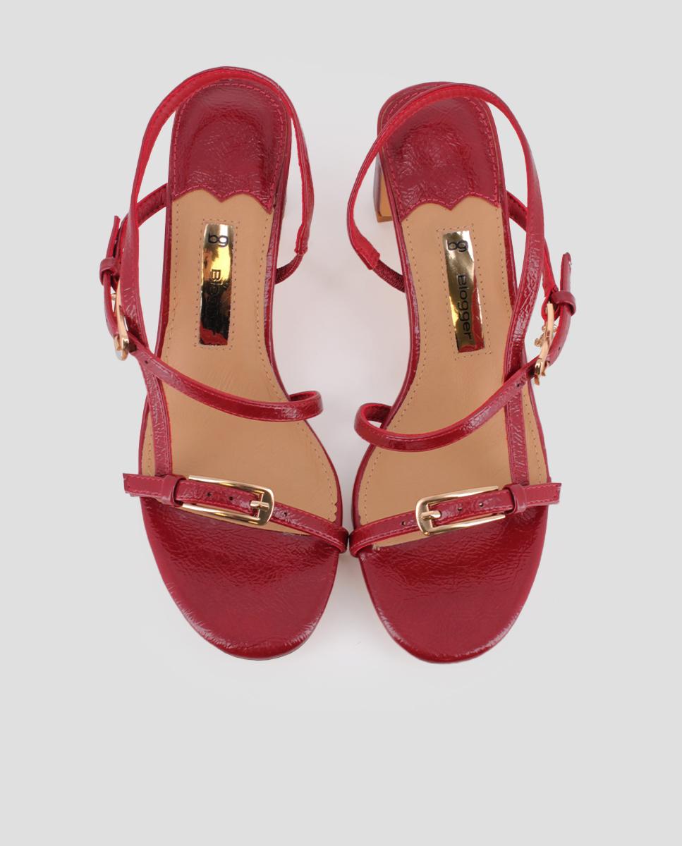 Sandalias de tacón de mujer de tiras con hebillas - Blogger - Rojo Rojo-5