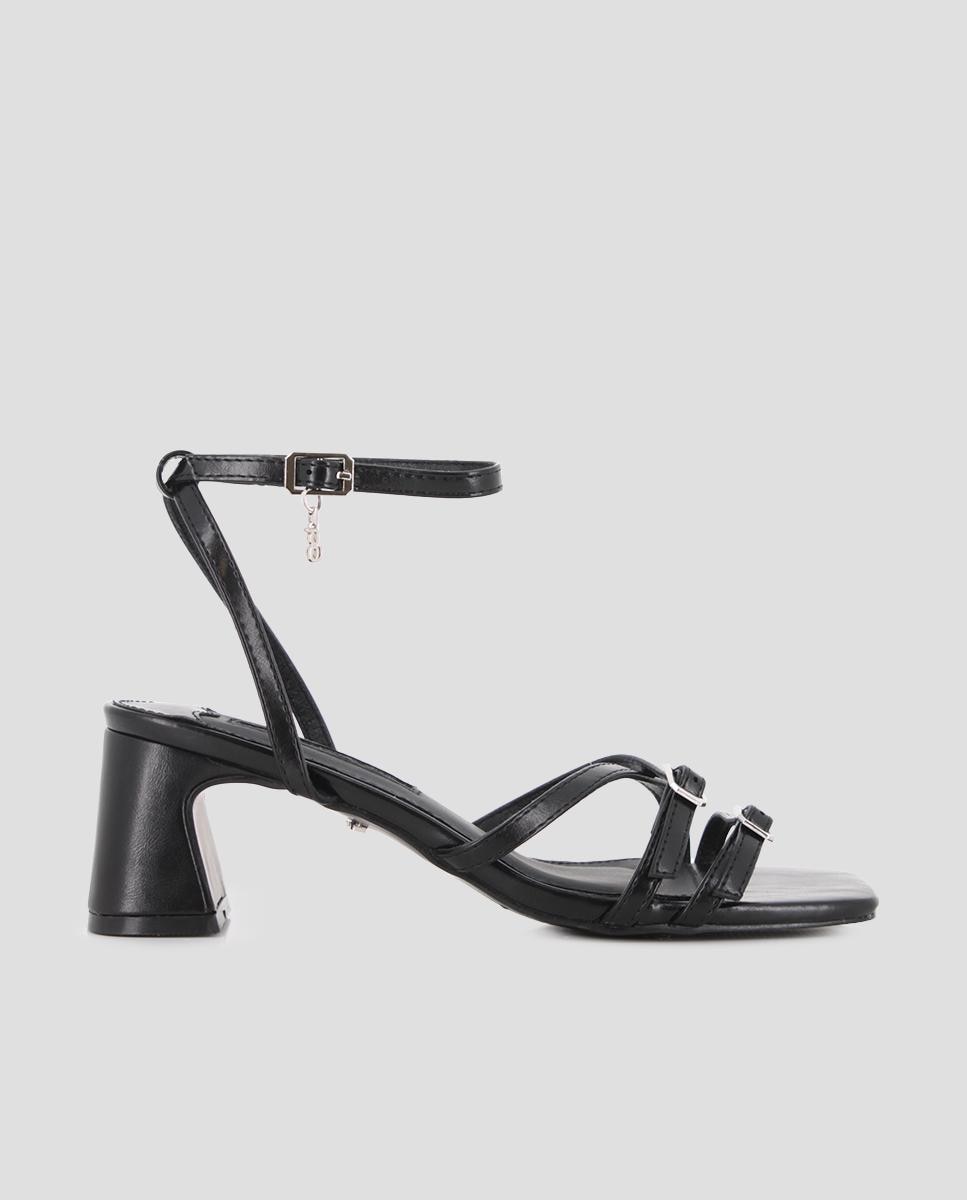 Sandalias de tiras de mujer de tacón con cierre de hebilla - Blogger - Negro Negro-1