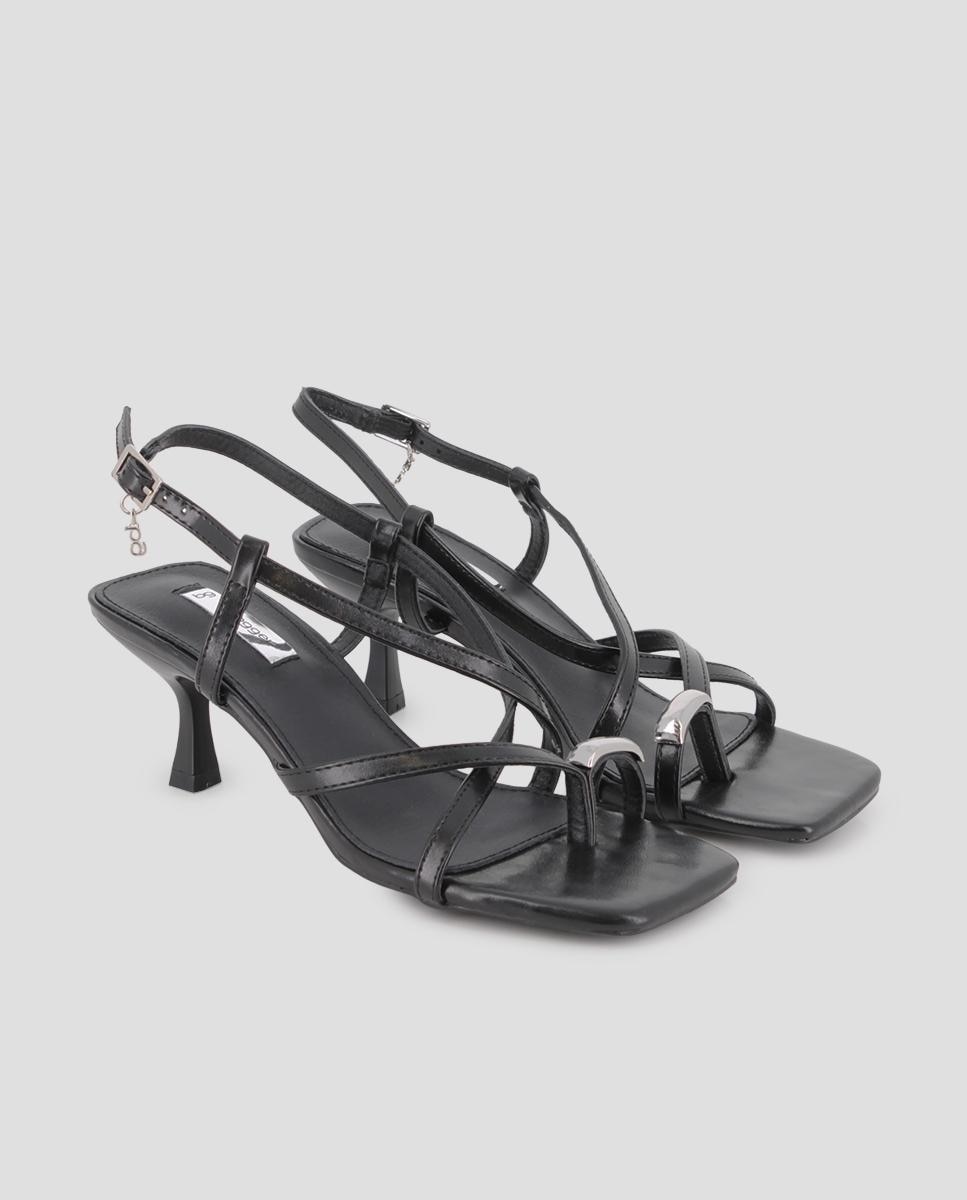 Sandalias de tira de mujer cruzadas de tacón - Blogger - Negro Negro-3