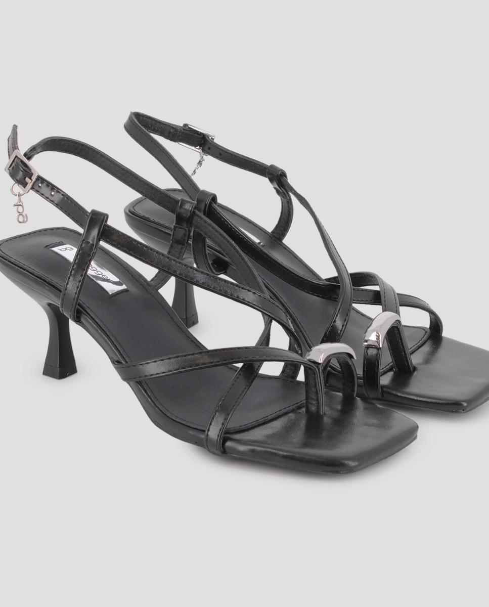 Sandalias de tira de mujer cruzadas de tacón - Blogger - Negro Negro-4