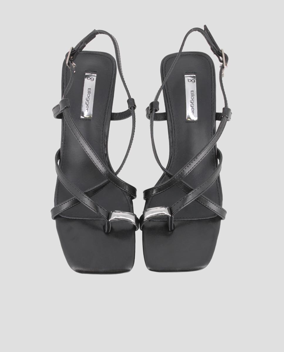 Sandalias de tira de mujer cruzadas de tacón - Blogger - Negro Negro-5