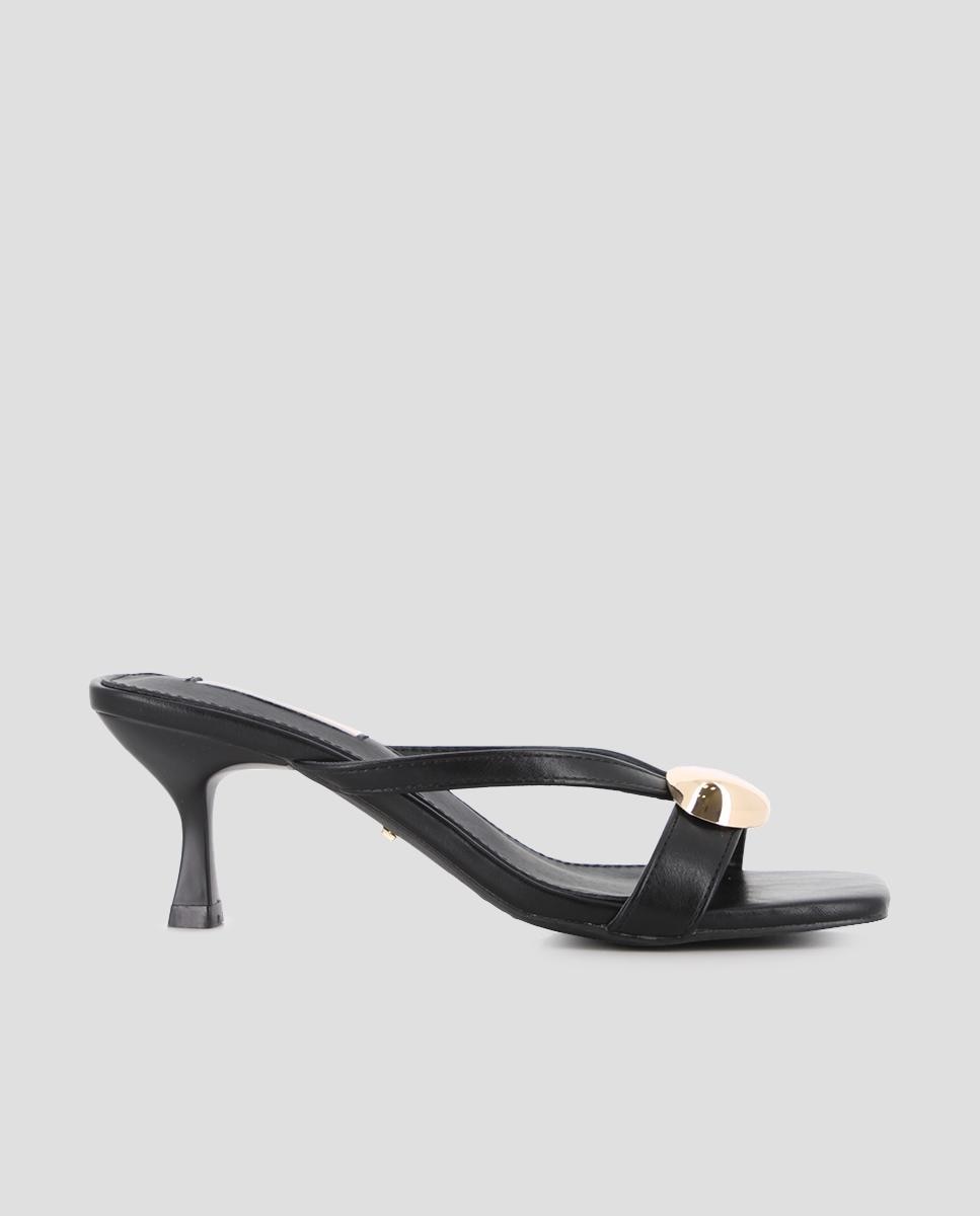 Sandalias de tira de mujer de tacón con detalle de herraje - Blogger - Negro Negro-1