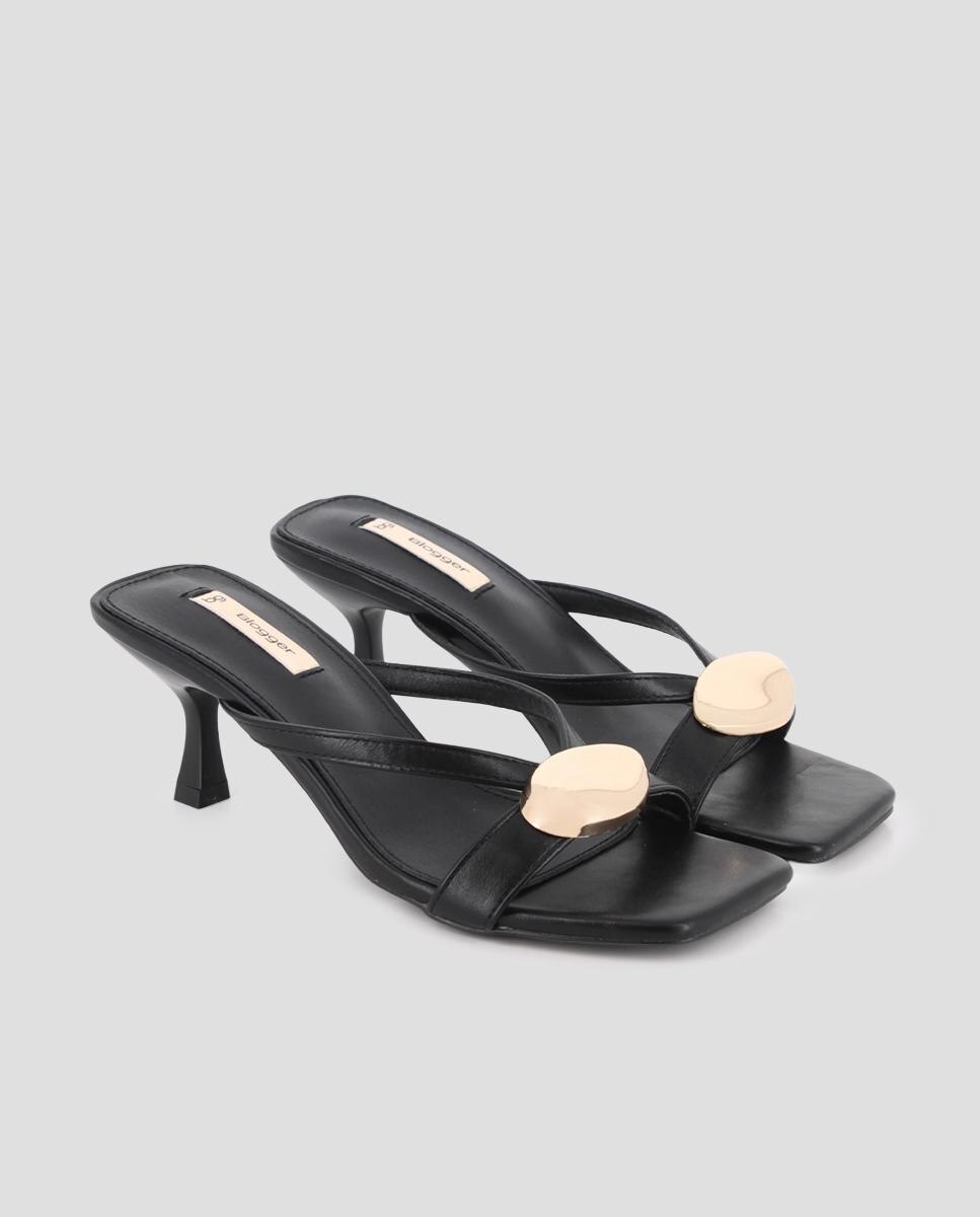 Sandalias de tira de mujer de tacón con detalle de herraje - Blogger - Negro Negro-3