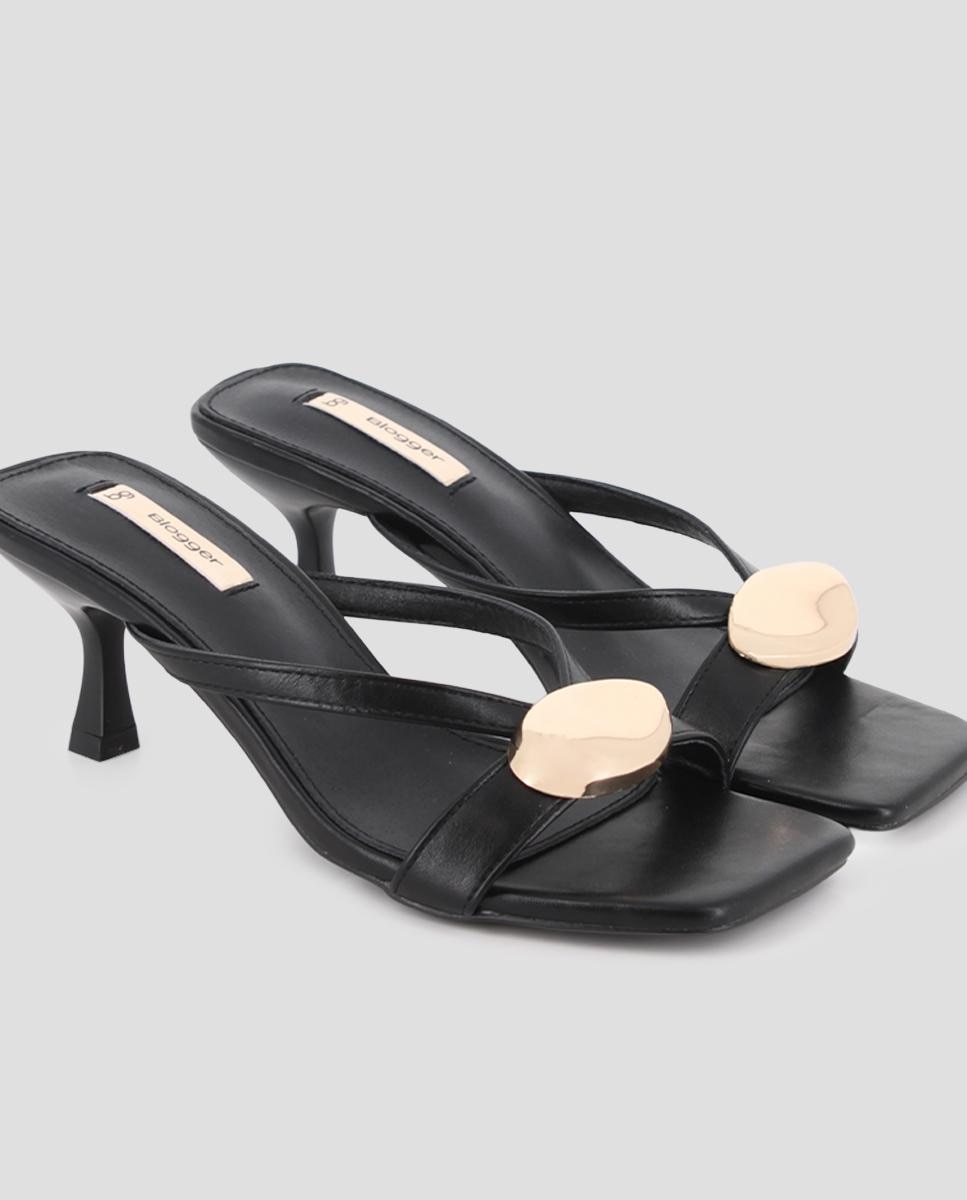 Sandalias de tira de mujer de tacón con detalle de herraje - Blogger - Negro Negro-4