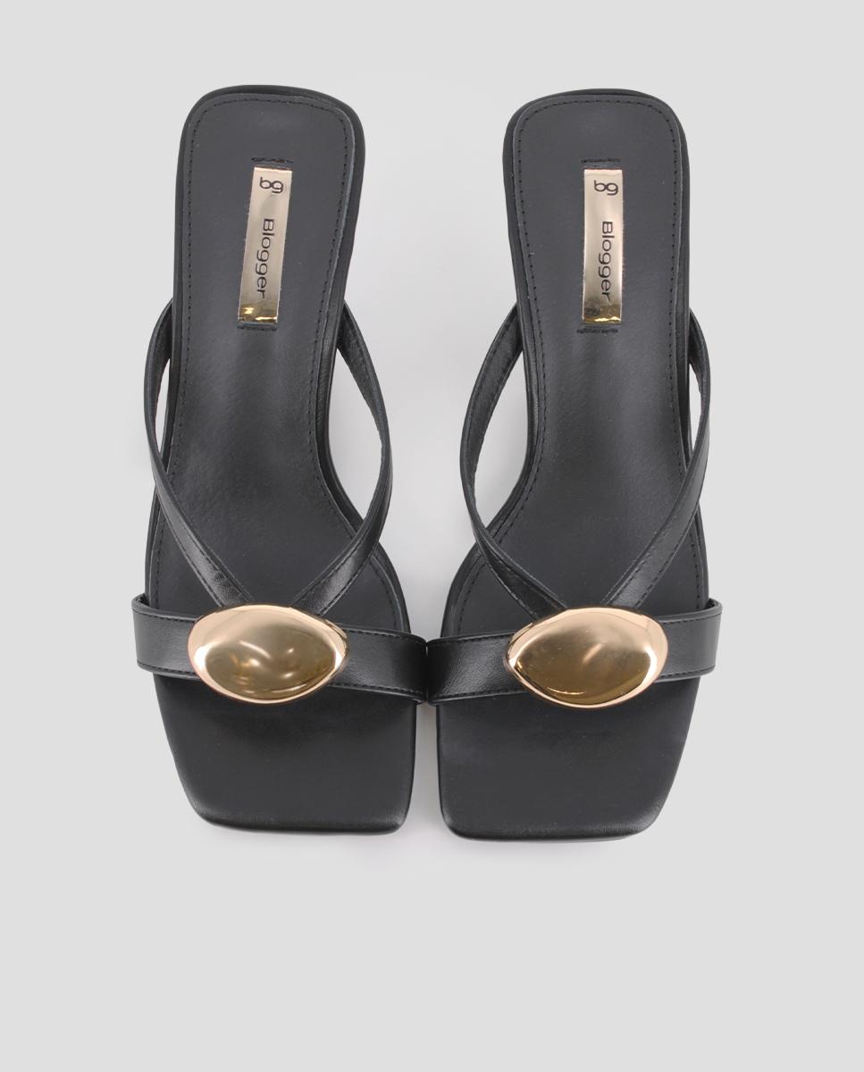 Sandalias de tira de mujer de tacón con detalle de herraje - Blogger - Negro Negro-5