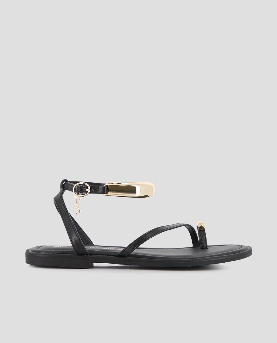 Imagen 0 de Sandalias de dedo de mujer planas con tiras Negro