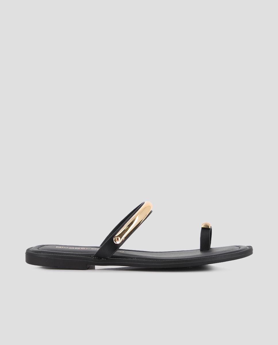 Imagen 0 de Sandalias de dedo de mujer planas con detalle de herraje Negro