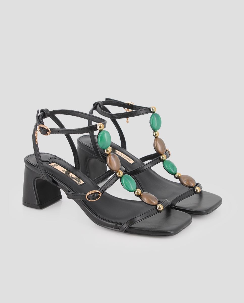 Sandalias de tira de mujer de tacón con pedrería - Blogger - Negro Negro-3