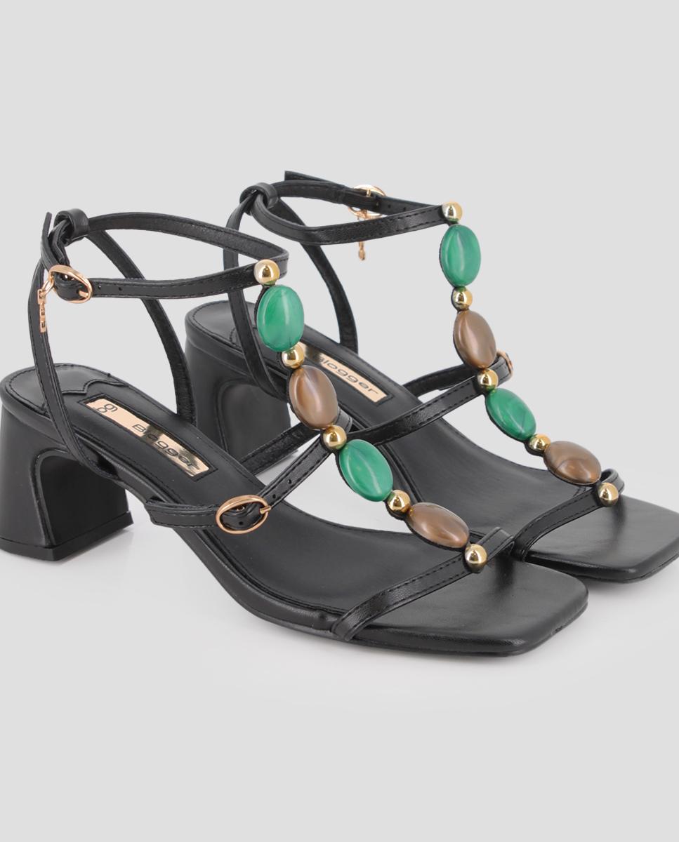 Sandalias de tira de mujer de tacón con pedrería - Blogger - Negro Negro-4