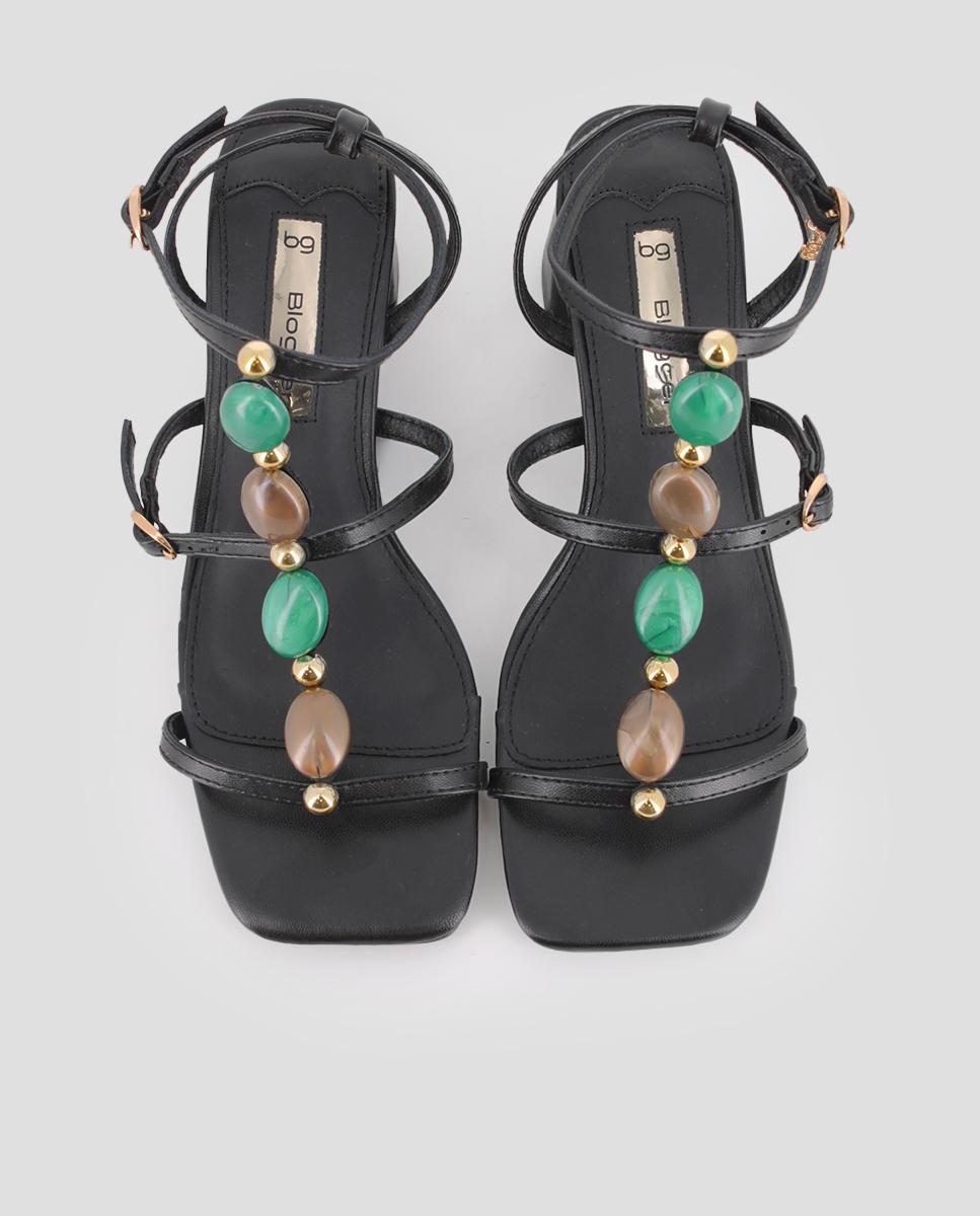 Sandalias de tira de mujer de tacón con pedrería - Blogger - Negro Negro-5