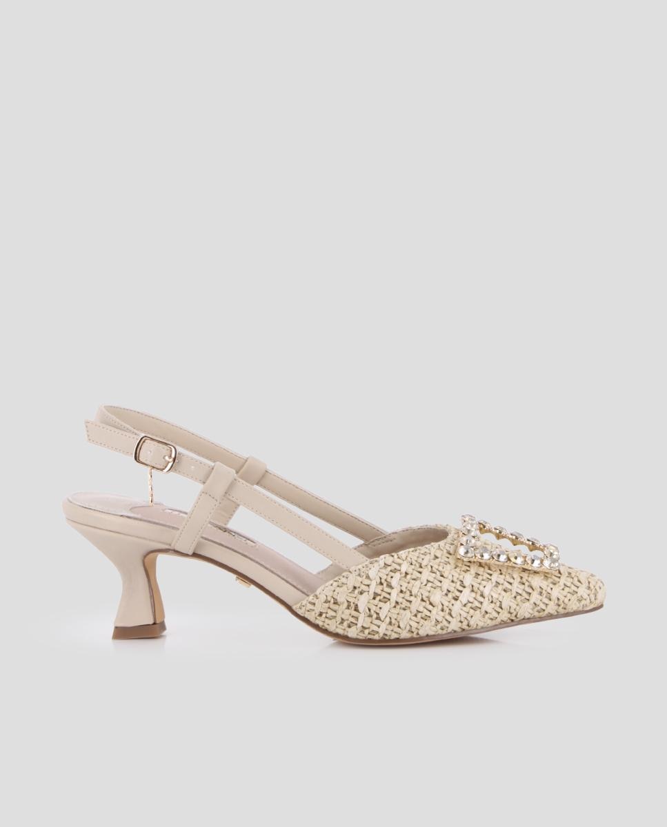 Imagen 0 de Zapatos de salón de mujer destalonados con detalle en pedrería Beige