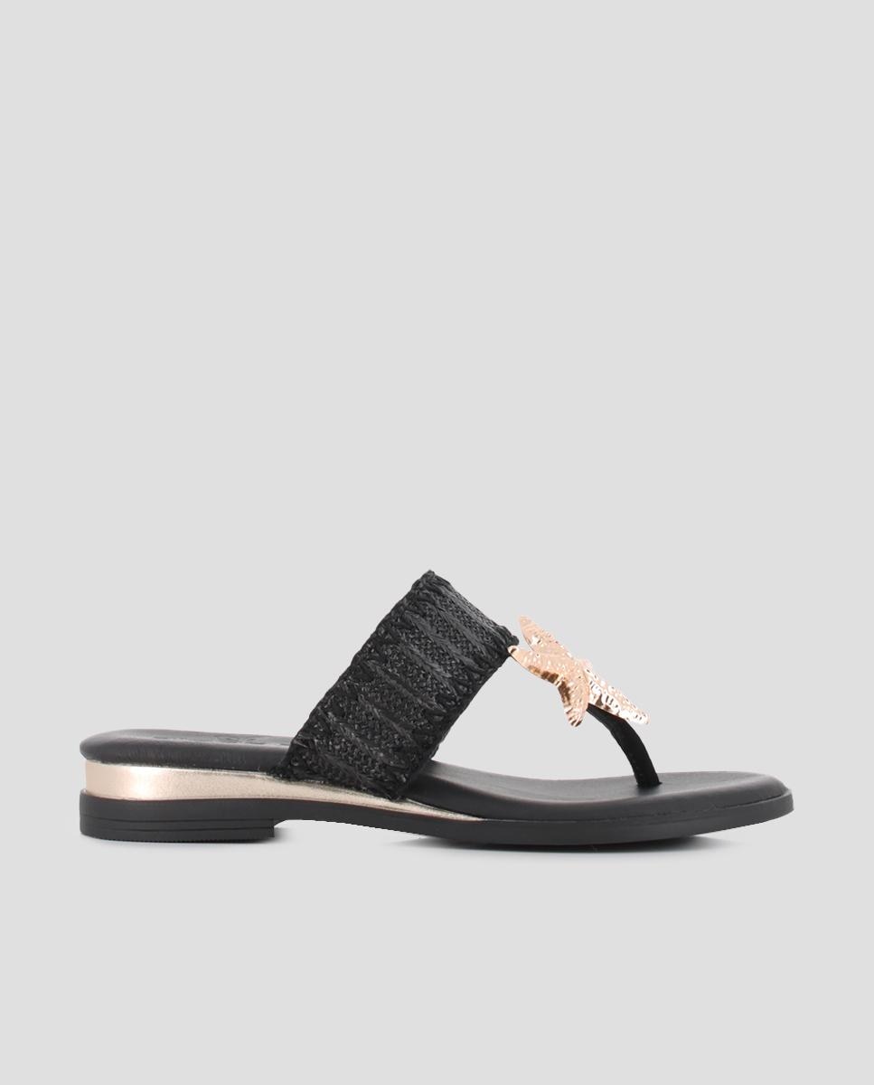 Imagen 0 de Sandalias de dedo de mujer de piel planas Negro