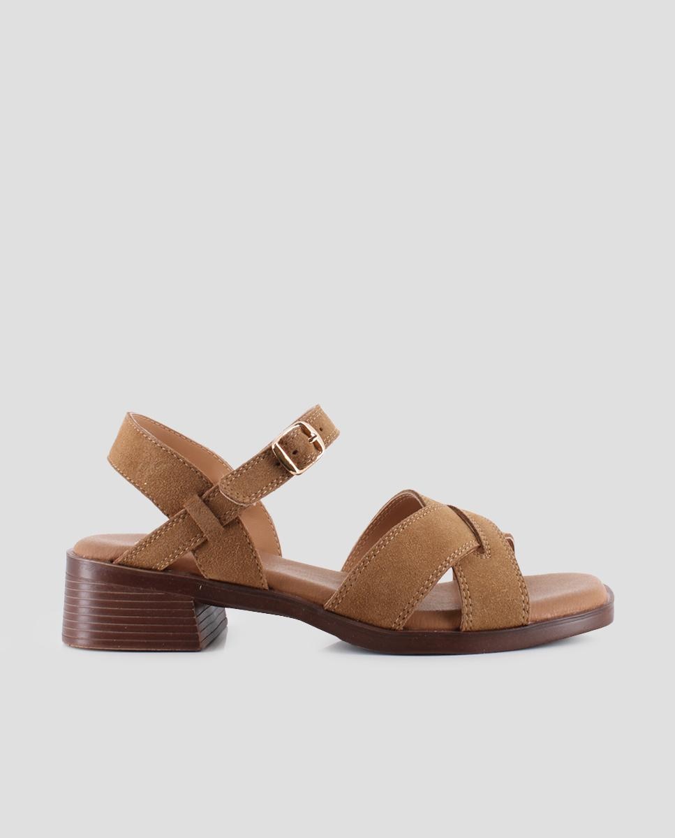 Sandalias de pala de mujer de tacón de piel - Blogger - Marrón Marrón-1