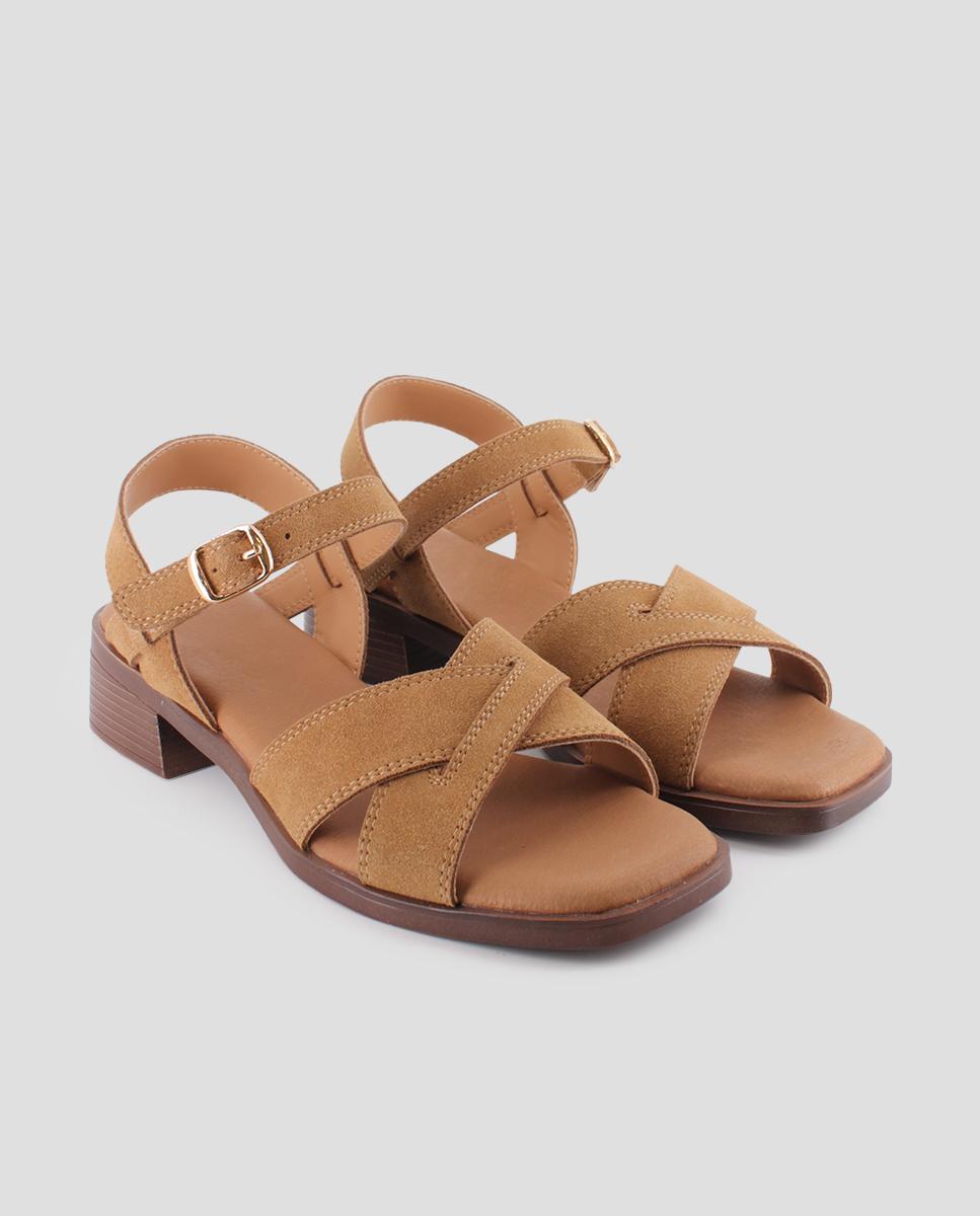 Sandalias de pala de mujer de tacón de piel - Blogger - Marrón Marrón-3
